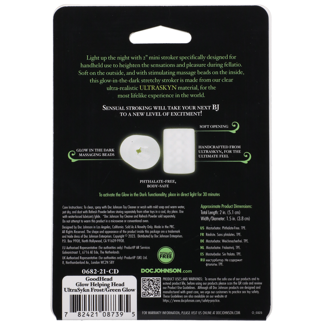 Glow Helping Head – Masturbator Sleeve – Frost / Groen Gloed