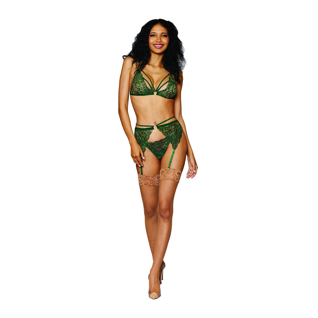 Vrouwen Metallic Koord Kant 3-delige Set – Één Maat – Groen