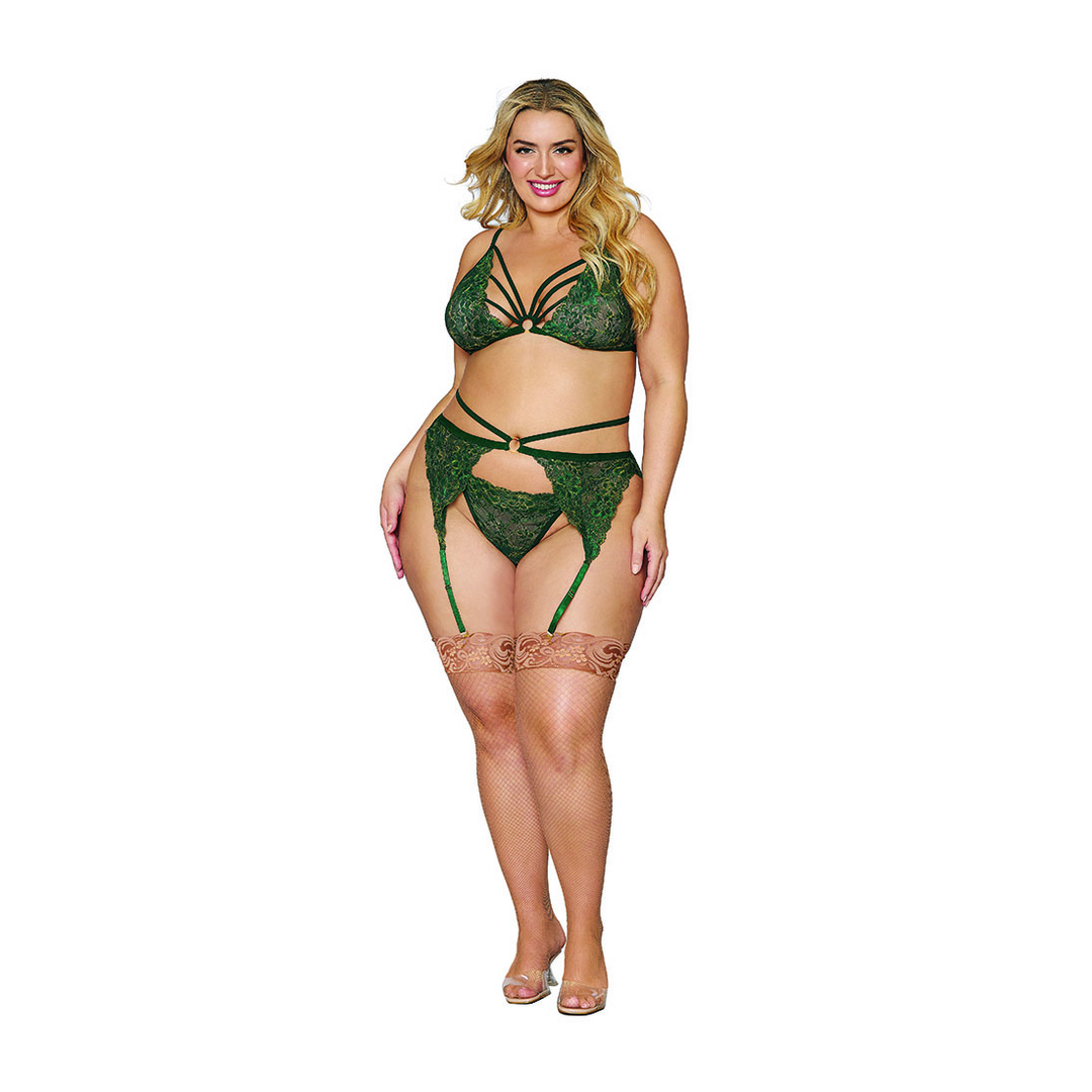 Women’s Metallic Corded Lace 3 Piece Set – Plus Size