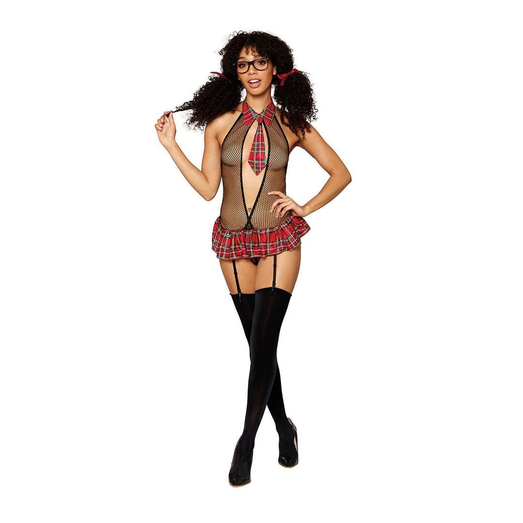 Garter School Girl Teddy en Plastic Glasses – One Size