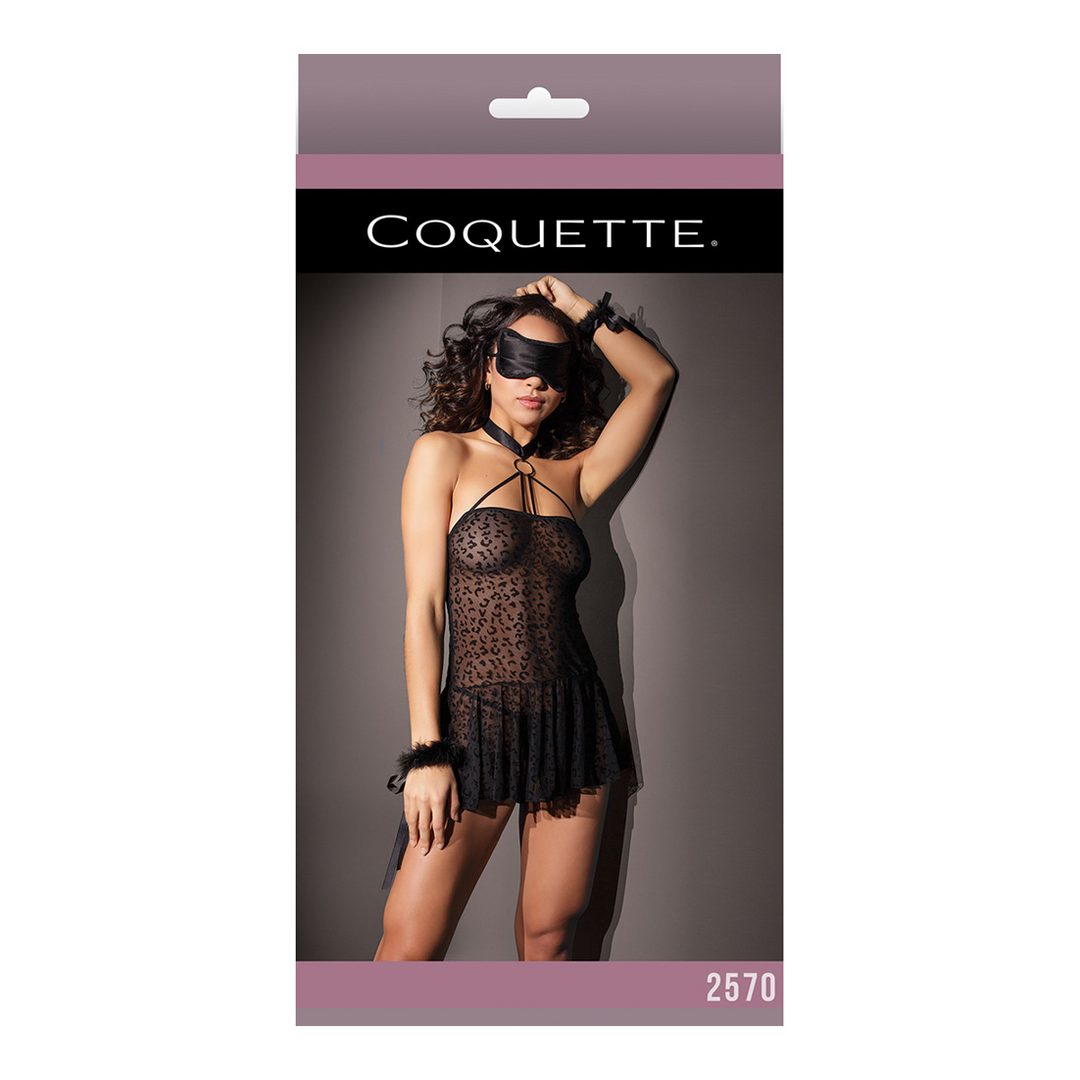 Leopard Babydoll with Handcuffs and Eye Mask – One Size