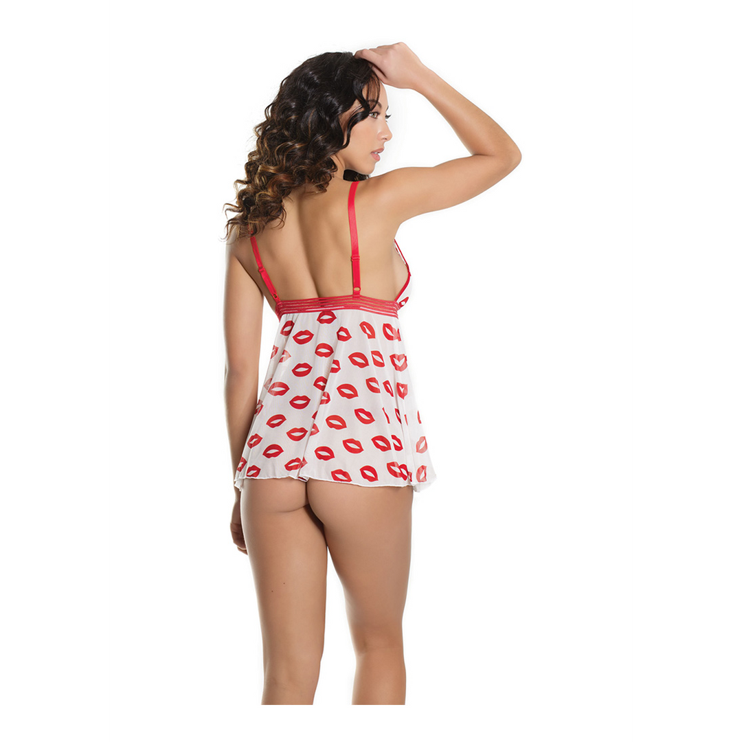 Lip Print Babydoll and Thong – One Size