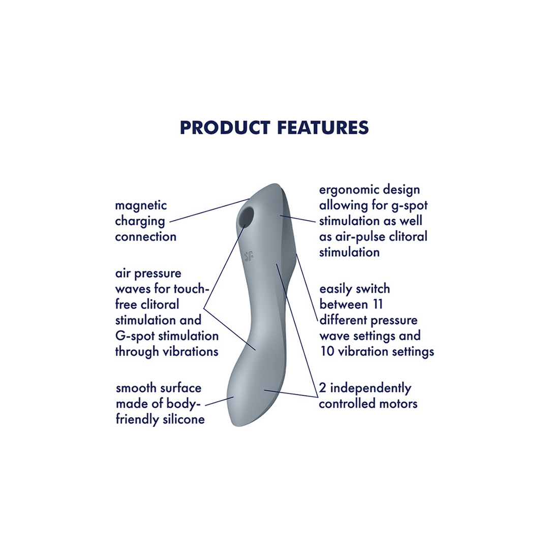 Curvy Trinity 3 – Invoegbare Air Pulse Vibrator – Blauwgrijs
