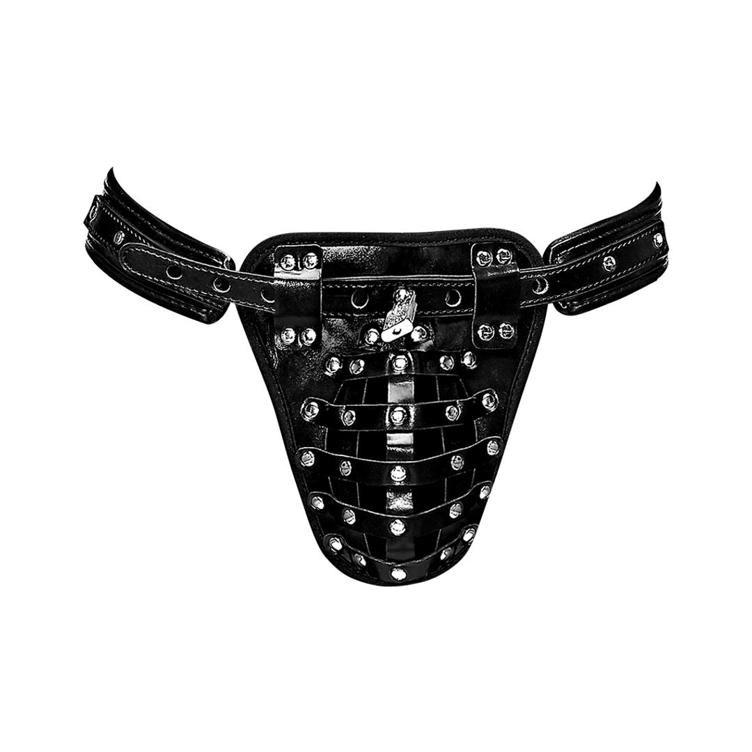 Taurus – Immitatieleren Chastity Cage Thong – One Size – Zwart