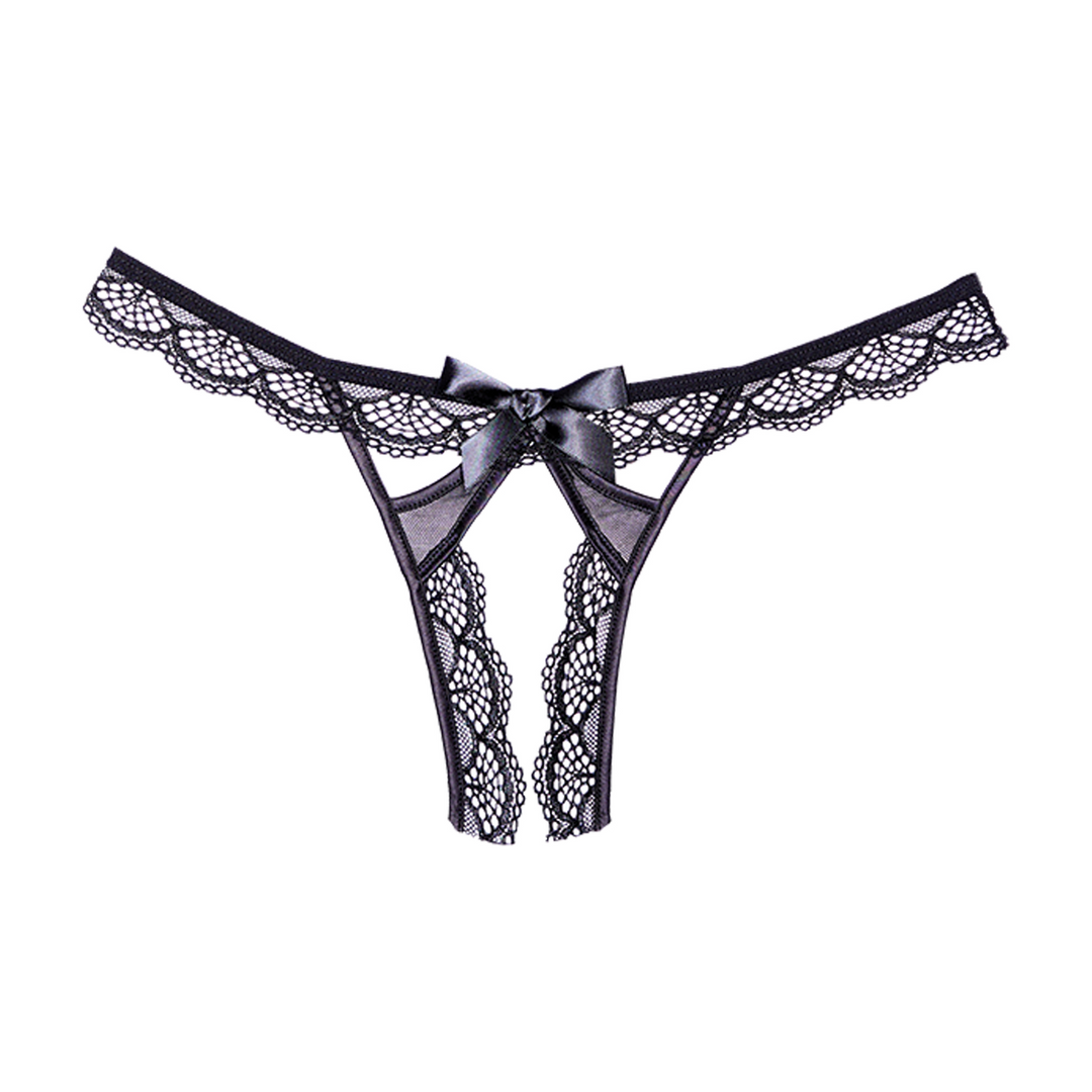 Kant en Gaas Open Panty – Één Maat – Zwart