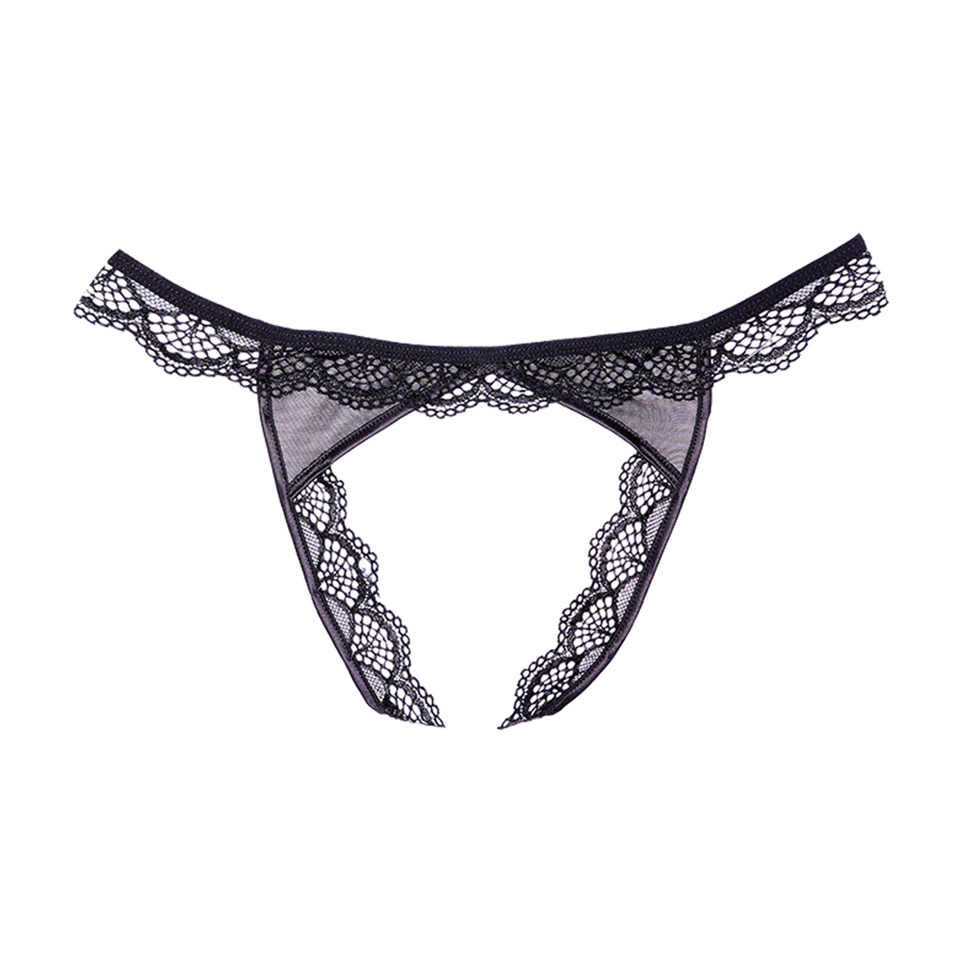 Kant en Gaas Open Panty – Één Maat – Zwart