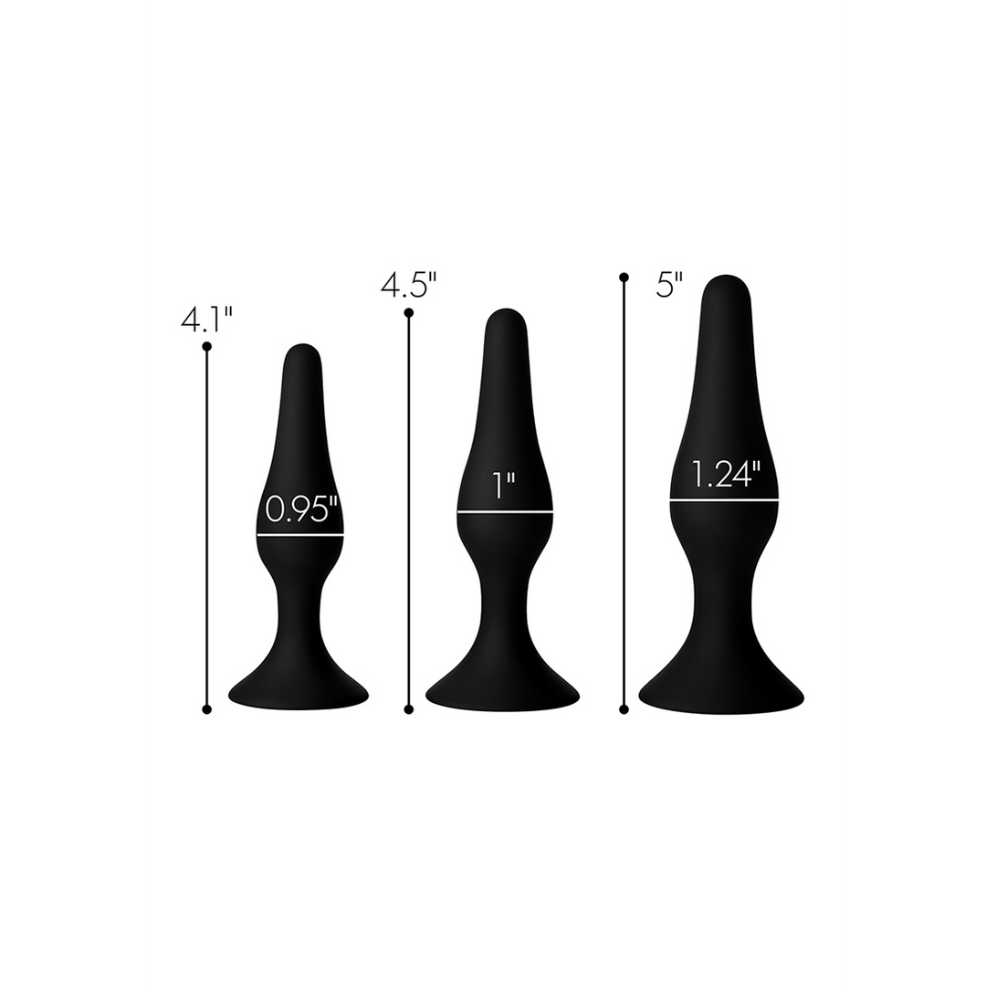 Triple Spire – Tapered Silicone Anale Trainer Set – 3 Stuks – Zwart