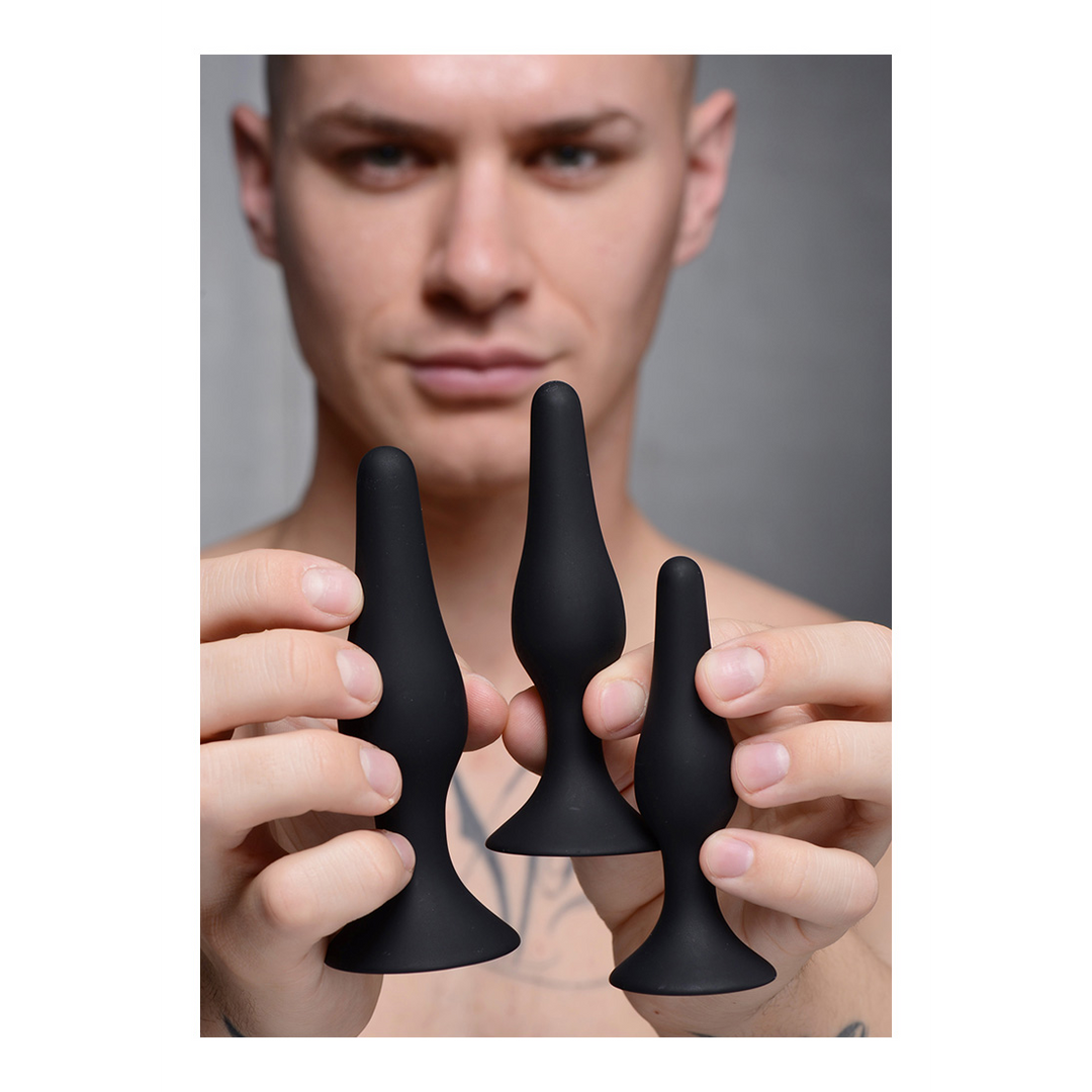 Triple Spire – Tapered Silicone Anale Trainer Set – 3 Stuks – Zwart