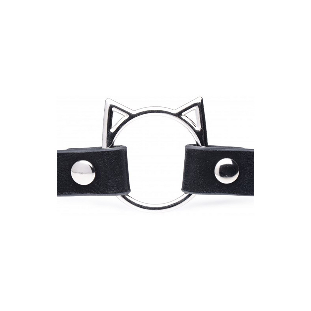 Kinky Kitty Ring Slim Choker – PU Leer – Zwart