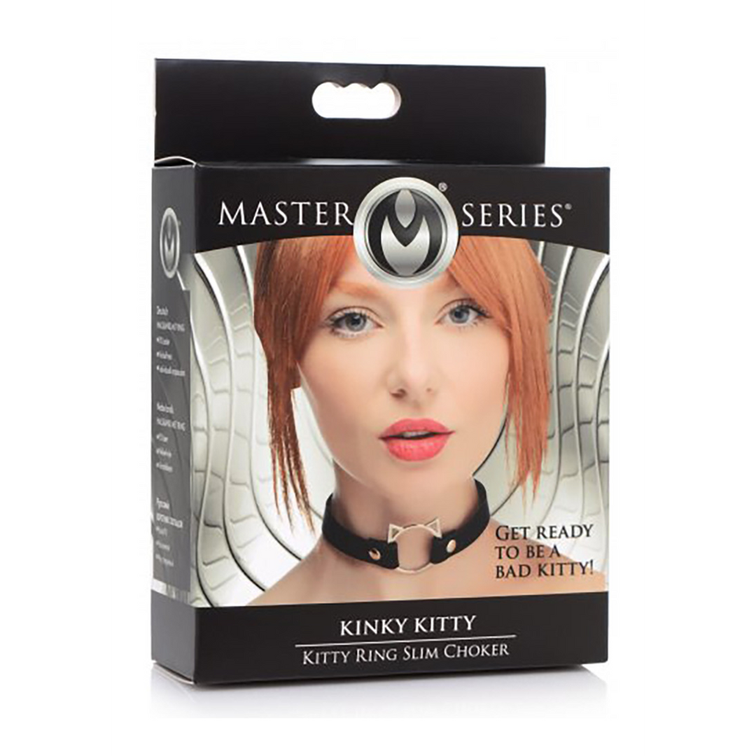 Kinky Kitty Ring Slim Choker – PU Leer – Zwart