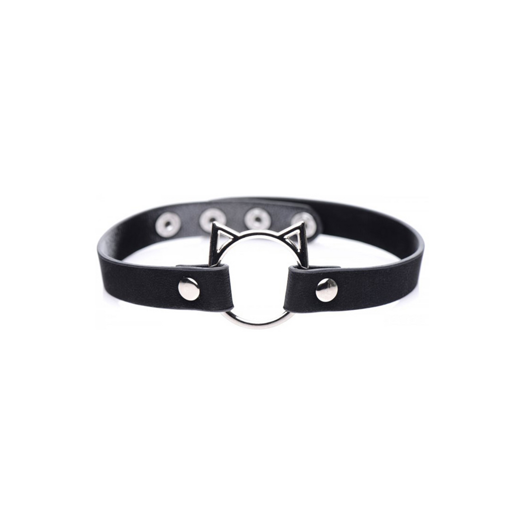 Kinky Kitty Ring Slim Choker – PU Leer – Zwart