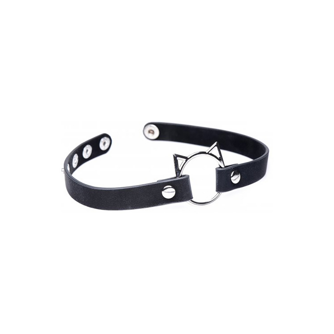 Kinky Kitty Ring Slim Choker – PU Leer – Zwart
