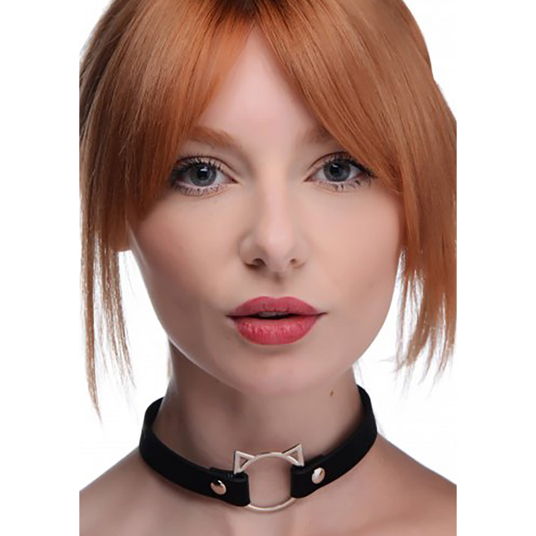 Kinky Kitty Ring Slim Choker – PU Leer – Zwart