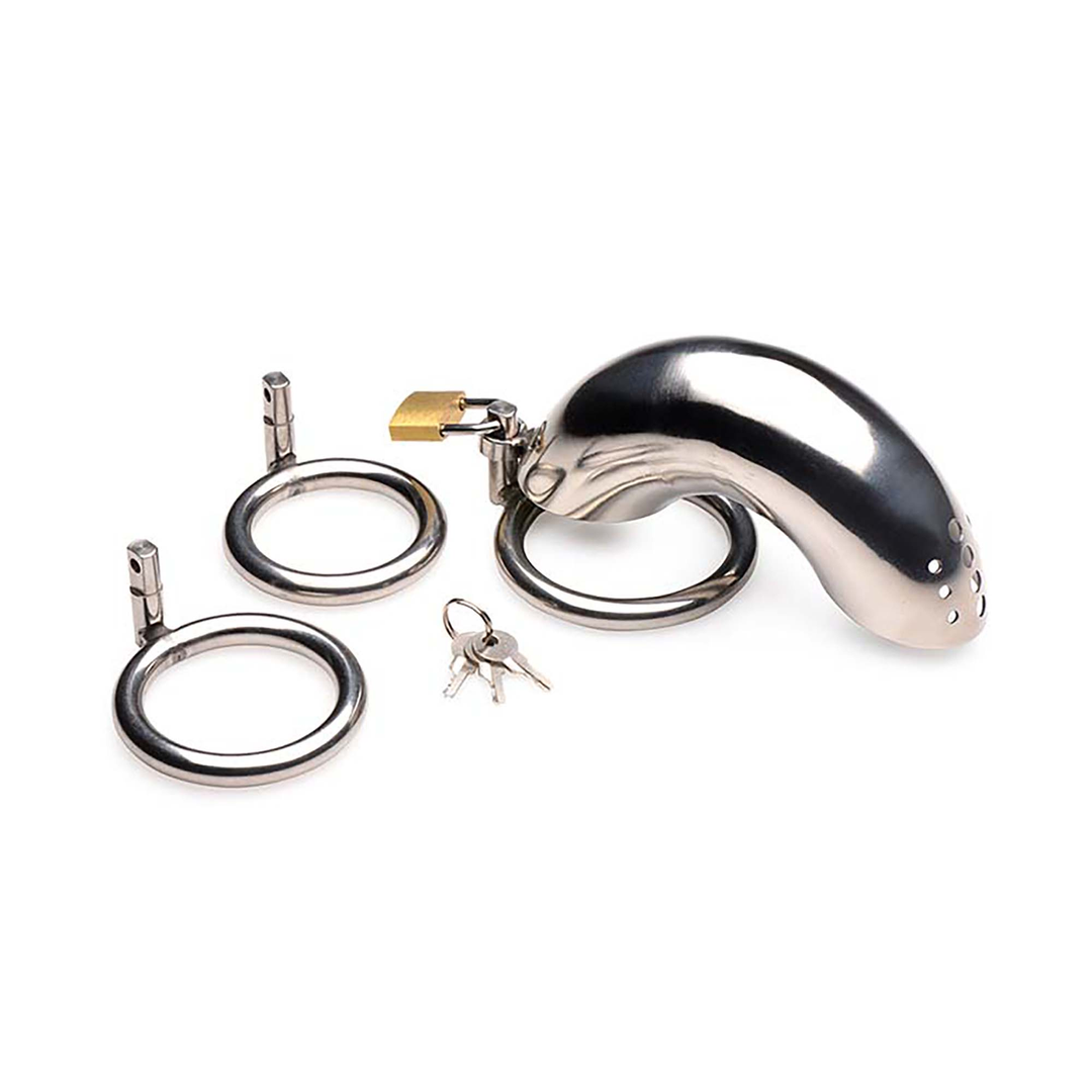 Vergrendelbare RVS Chastity Cage met 3 Ringen