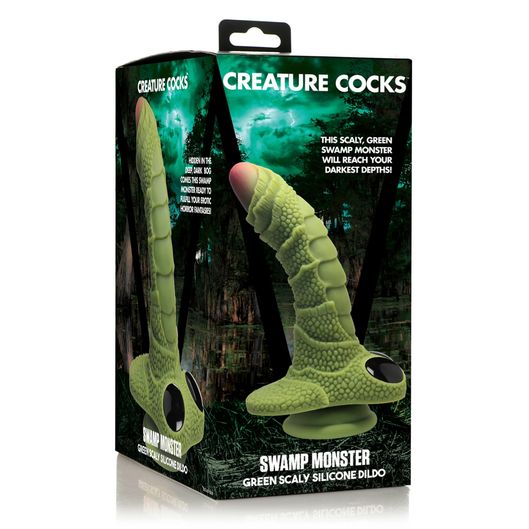 Swamp Monster Scaly Silicone Dildo – Zwart