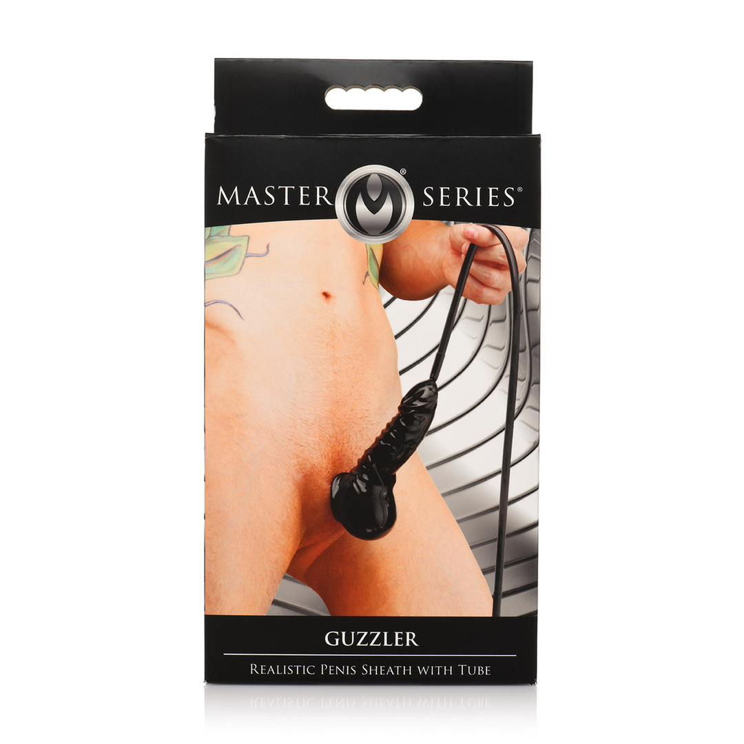 Guzzler – Realistische Penis Sheath met Tube – Zwart