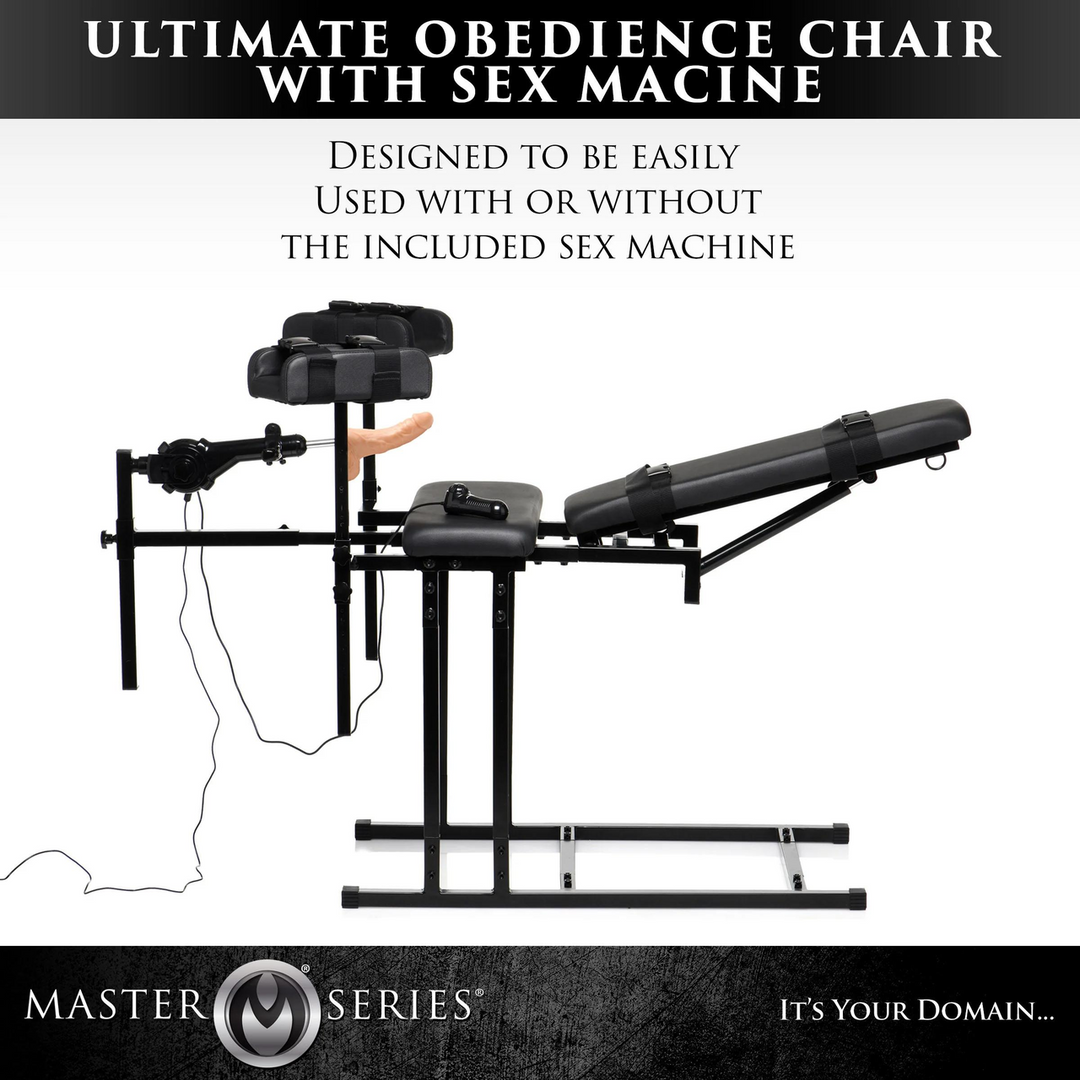 MS Obedience Chair met Sex Machine – Zwart