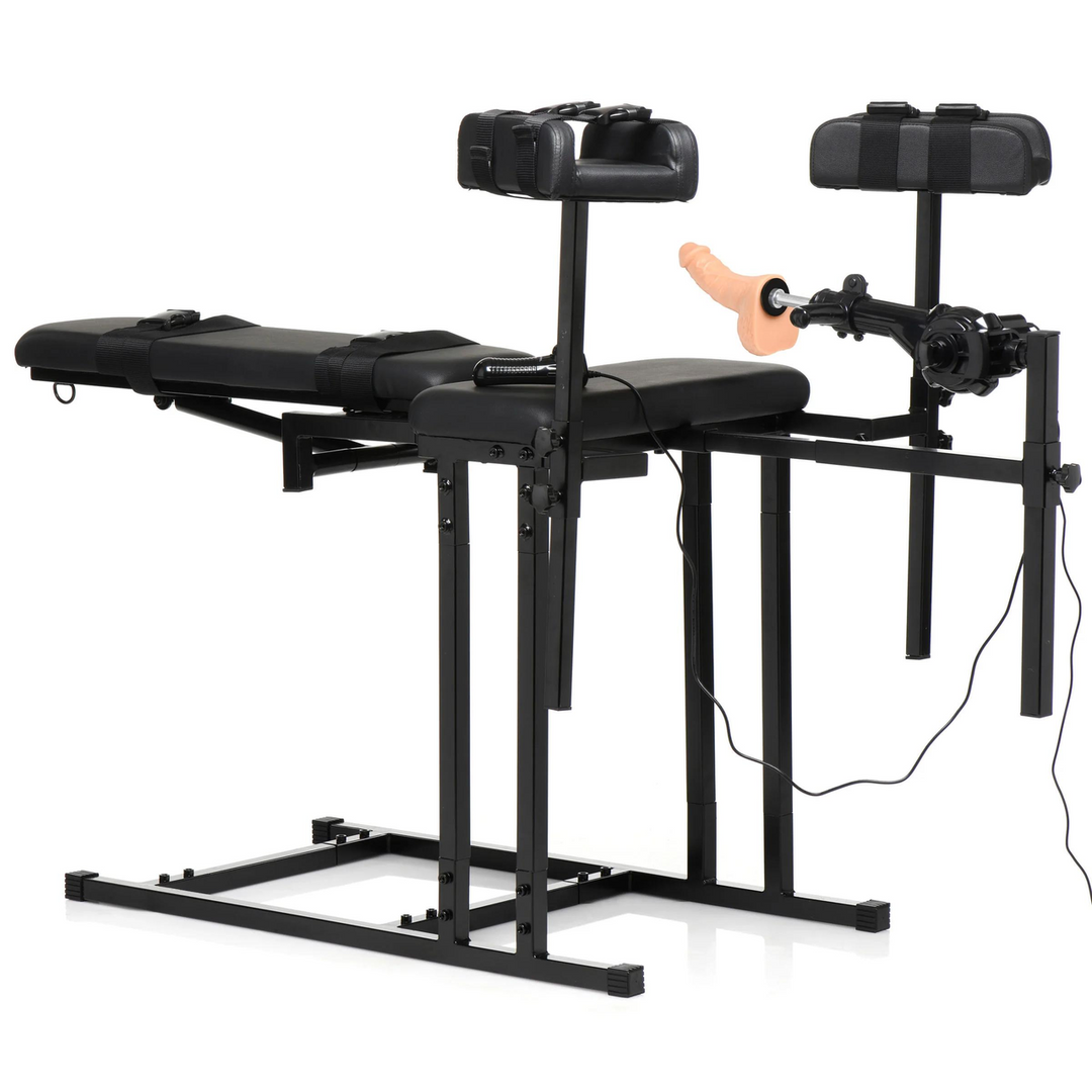 MS Obedience Chair met Sex Machine – Zwart