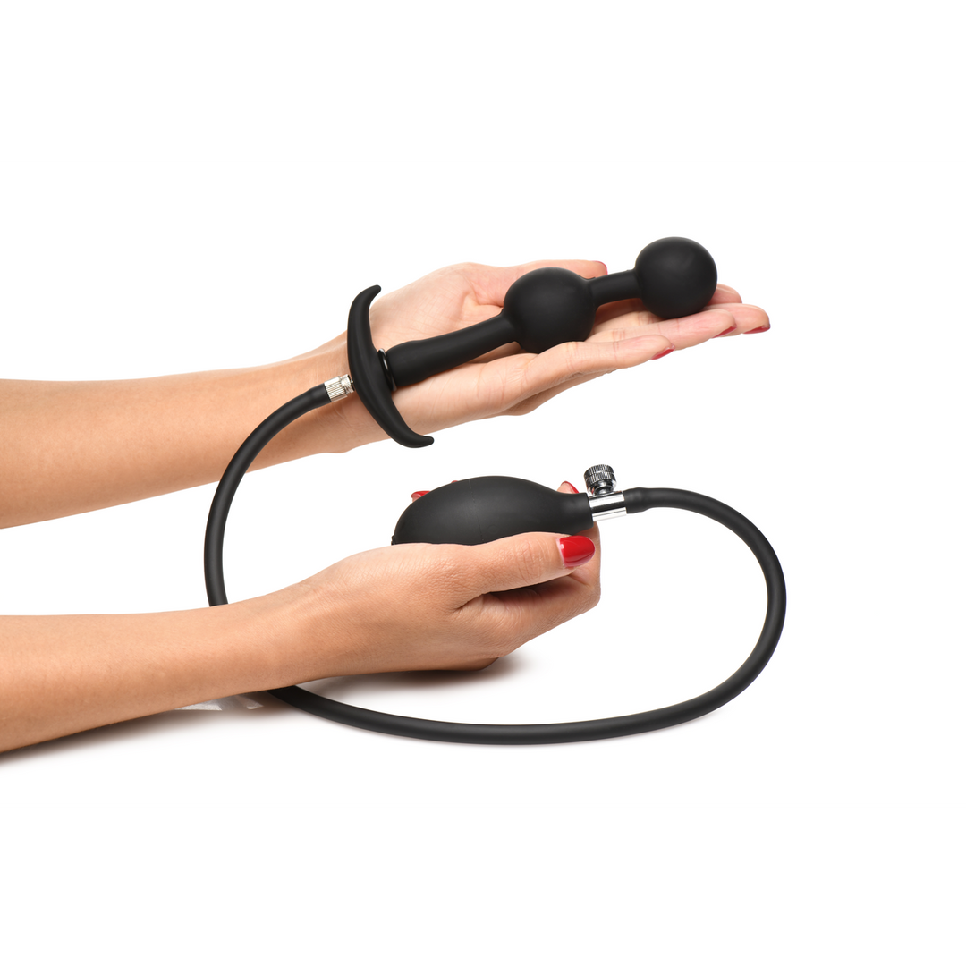 Ass Rattler – Gewogen Opblaasbare Siliconen Anale Plug – Zwart