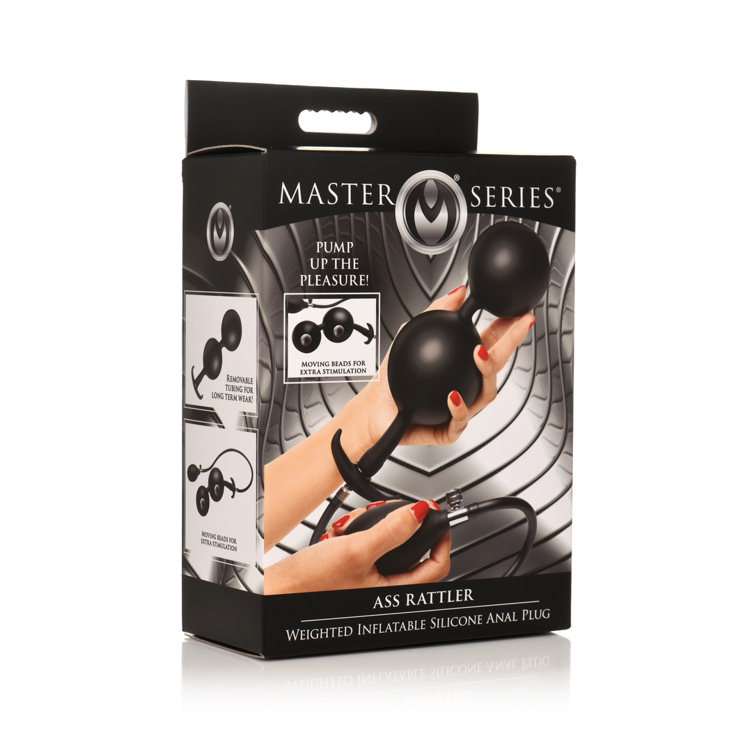 Ass Rattler – Gewogen Opblaasbare Siliconen Anale Plug – Zwart