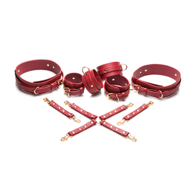 Crimson Captive - Dijbeen, Pols en Enkel Hog Tie Beperkingen - Rood
