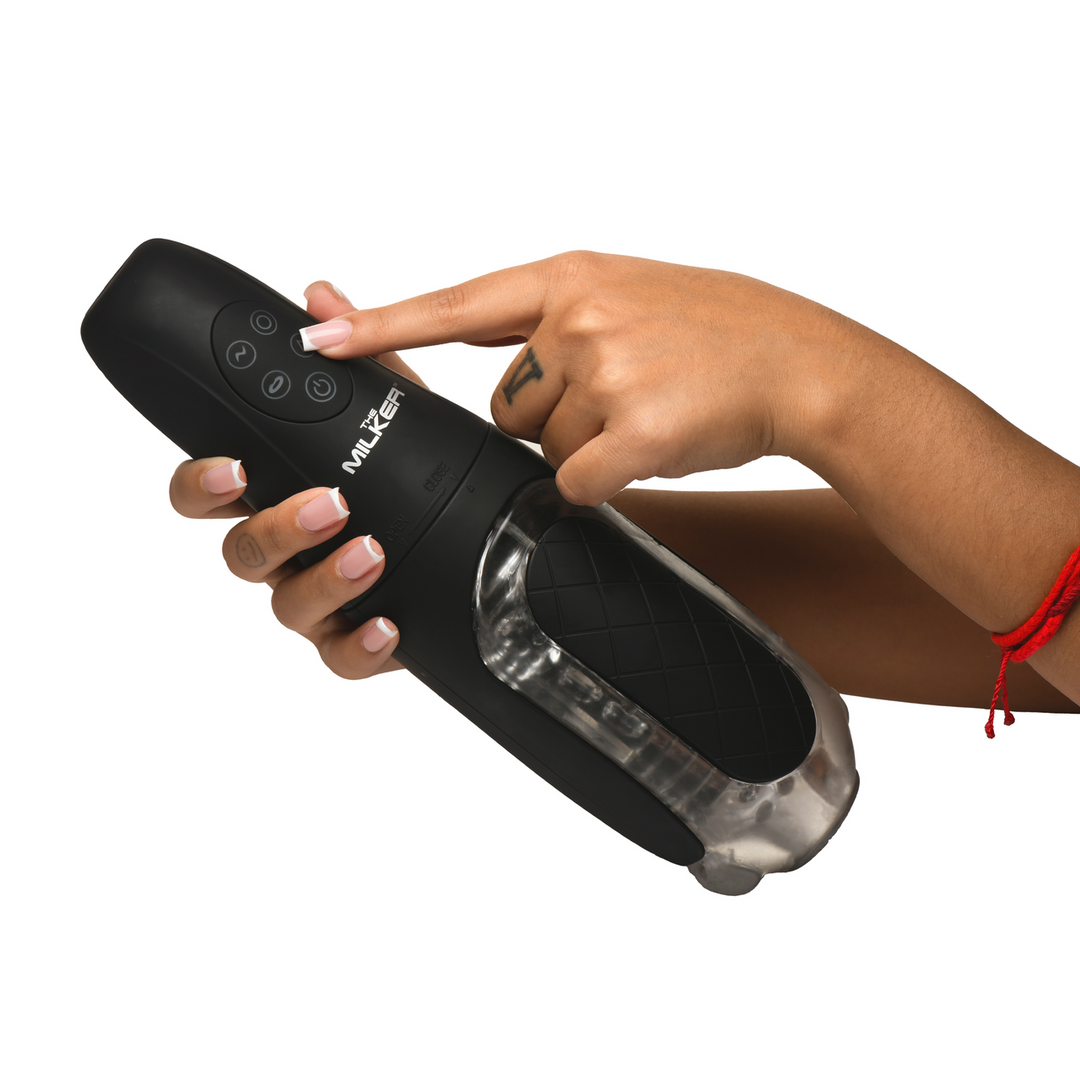 De Milker Pleasure Grip – Zuig- en Vibrerende Masturbator – Transparant/Zwart