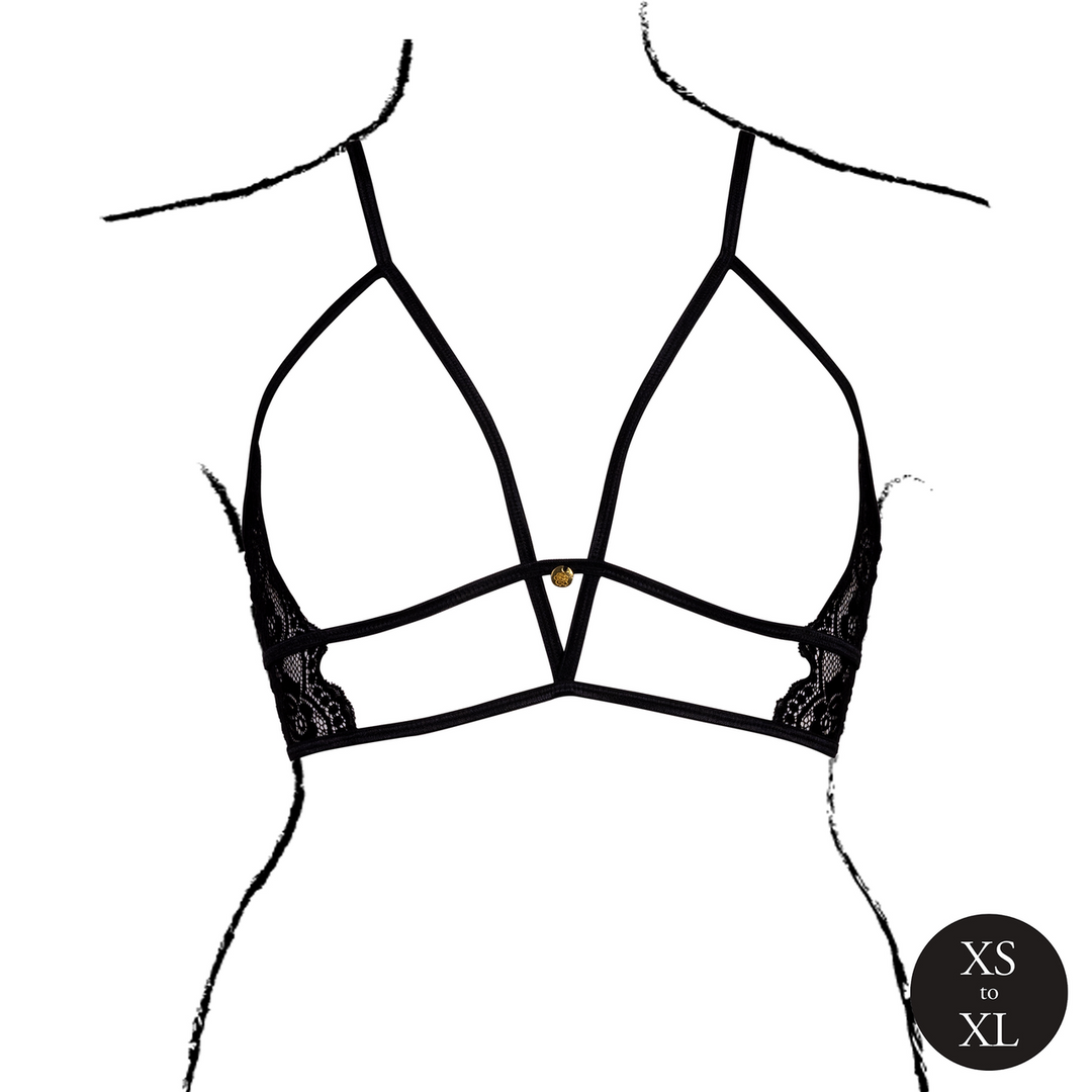 Triangel bh met open cups, kant en verstelbare bandjes – Zwart