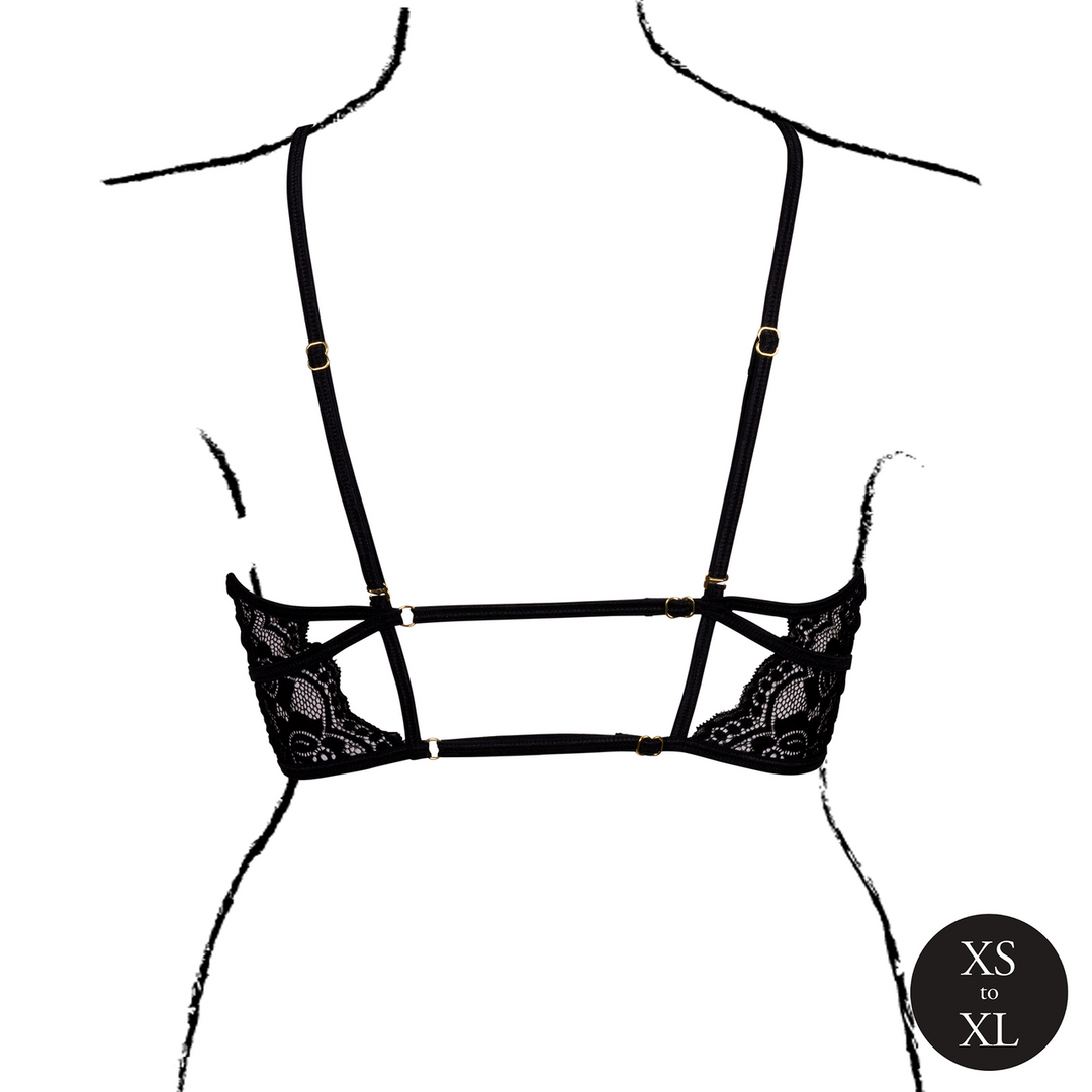 Triangel bh met open cups, kant en verstelbare bandjes – Zwart