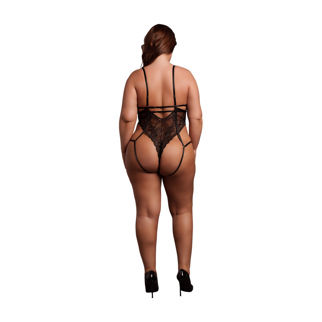 Body met open cups van kant, beugel en verstelbare schuivers – Zwart