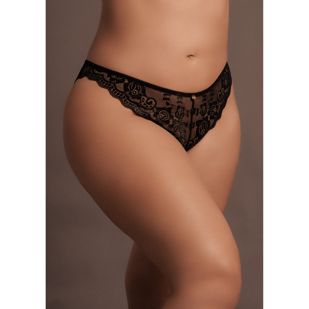 Zoé – Elastische Lace Slip met Rugveters en Gouden Details – Plus Size