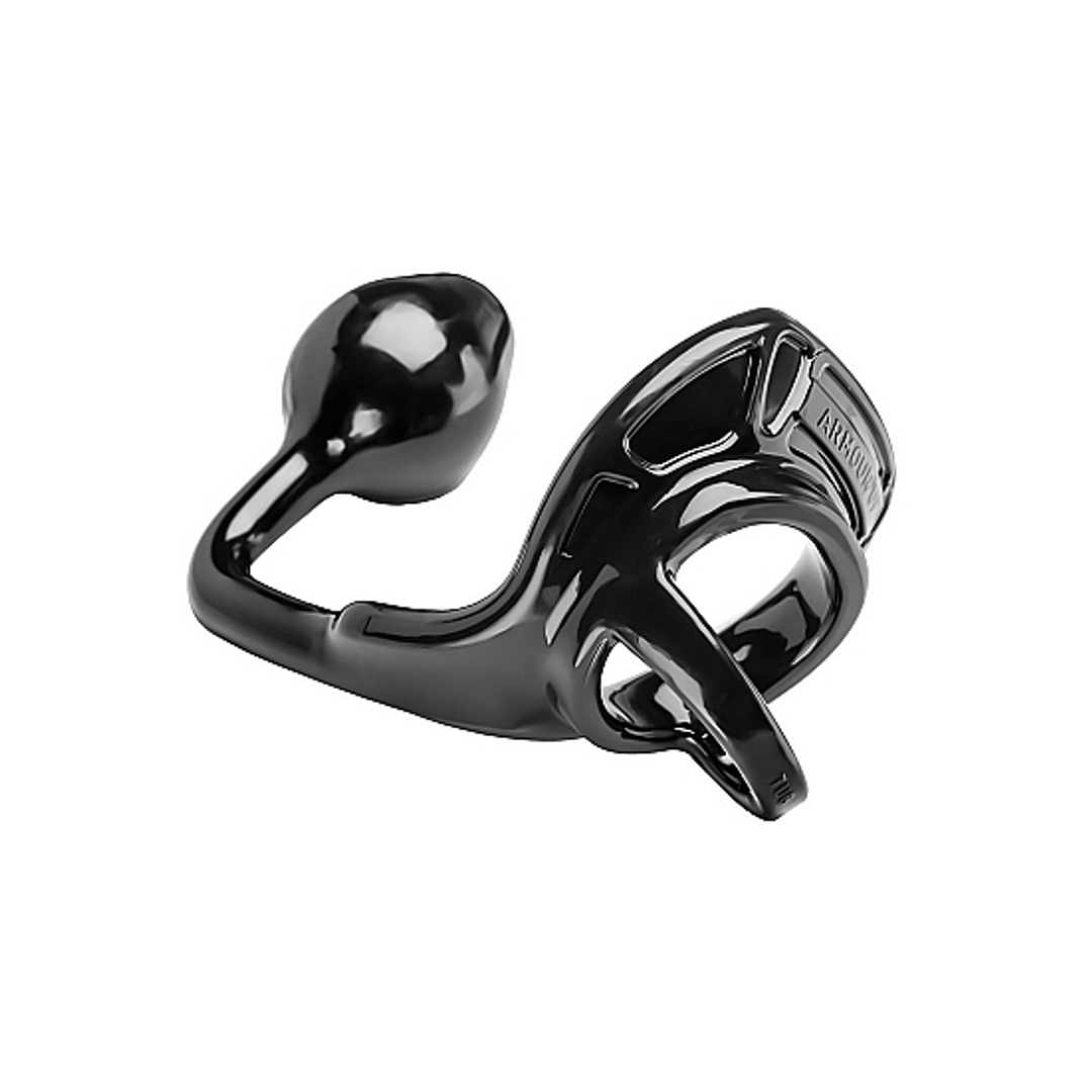 Armor Tug Lock – Cockring met Ball Strap en Butt Plug – Medium