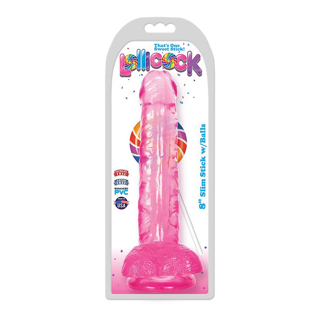 Slim Stick Cherry Ice – Dildo met ballen – 8 / 20,5 cm