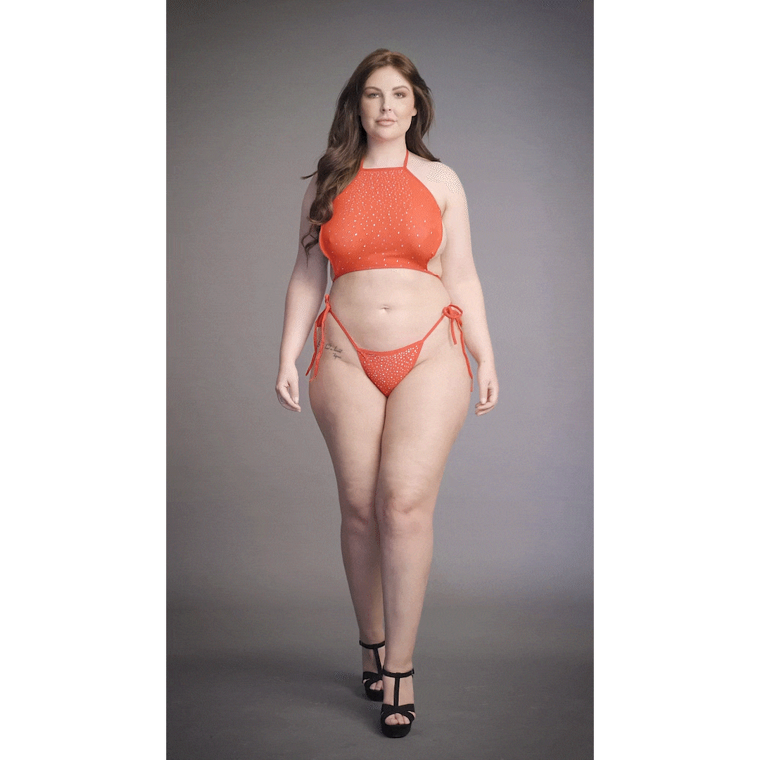 Festive Rhinestone Top and Thong - Queen Size - Red