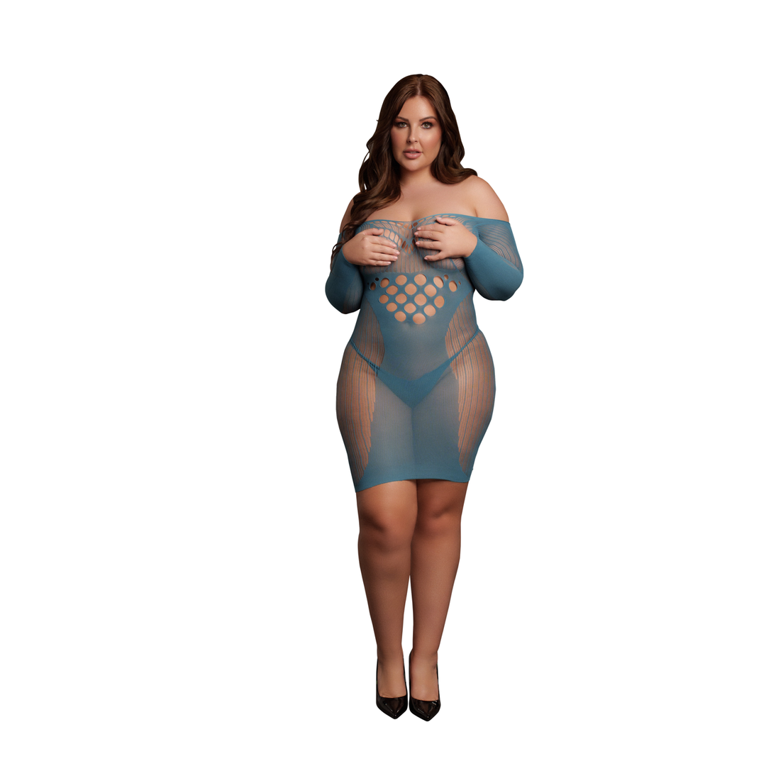 Vestido mini de red de manga larga - Talla reina