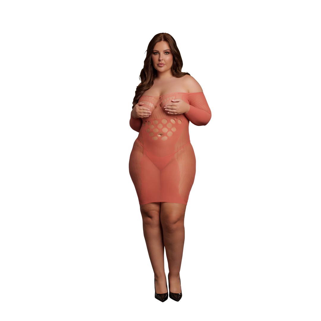 Vestido Mini de Red de Manga Larga - Talla Reina