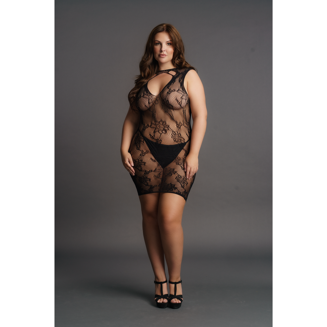 Hoge Hals Kant Mini Jurk – Plus Size