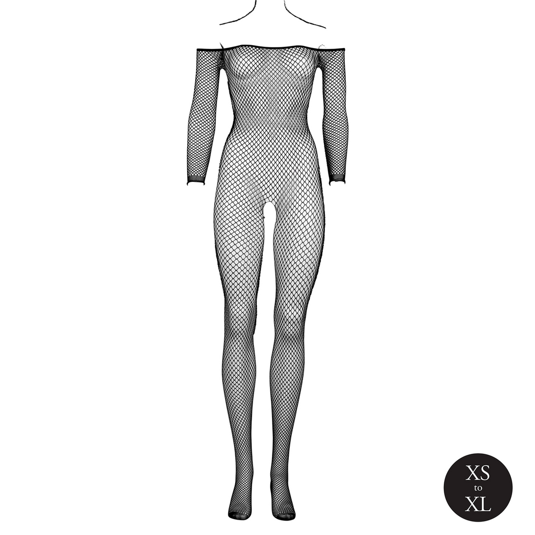 Bodystocking OffShoulder Neck - Fishnet/Open - One Size - Black