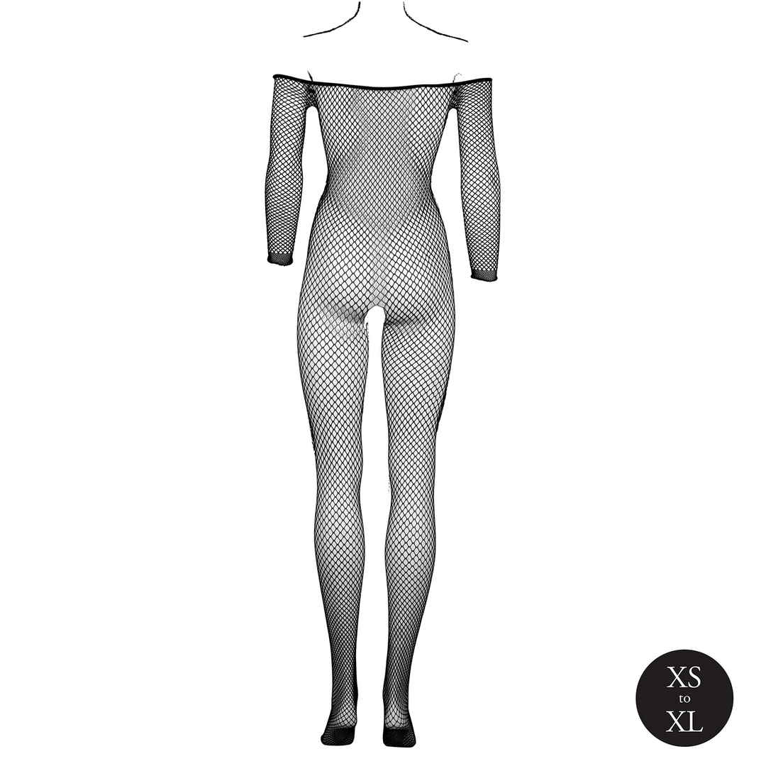 Bodystocking OffShoulder Neck - Fishnet/Open - One Size - Black