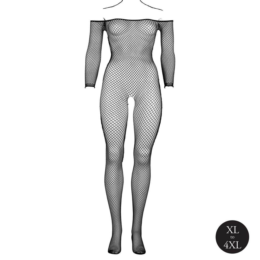 Bodystocking OffShoulder Neck - Fishnet/Open - Queen Size - Black