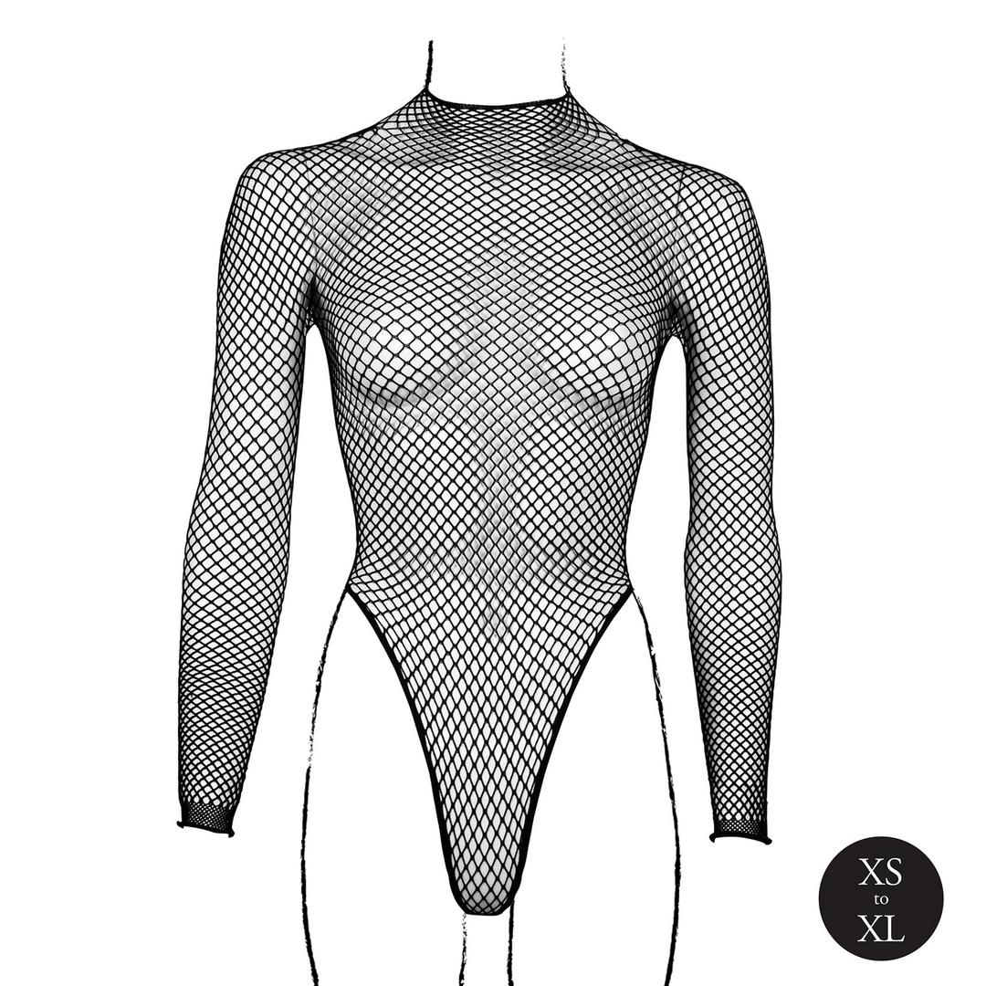 Body with Fishnet Structure and Turtle Neck - One Size - Black