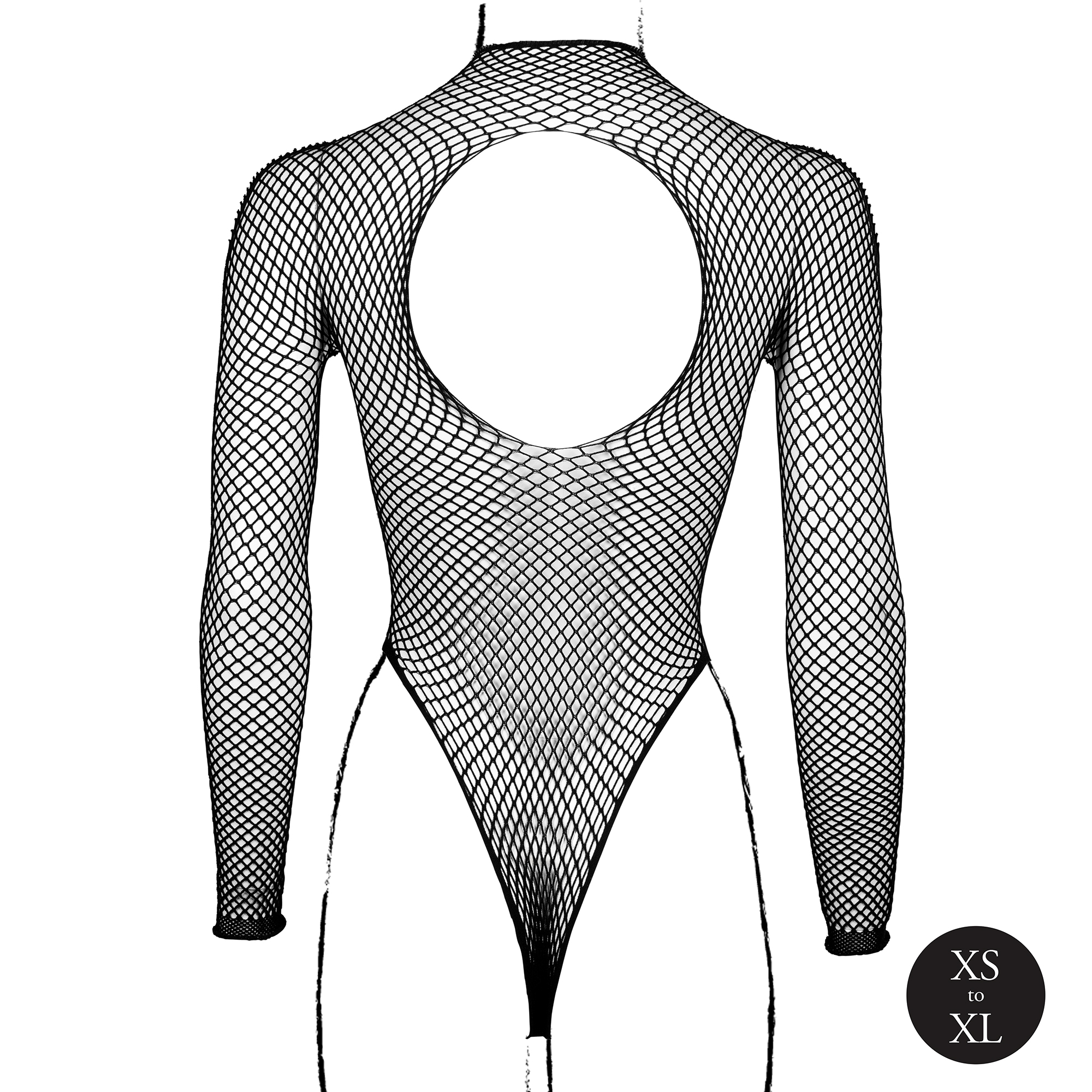 Body with Fishnet Structure and Turtle Neck - One Size - Black