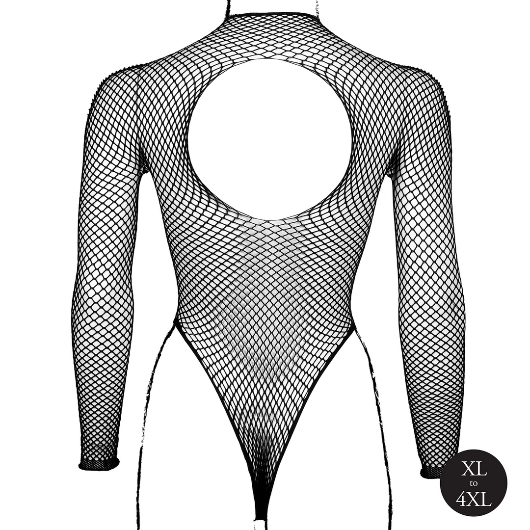 Body with Fishnet Structure and Turtle Neck - Queen Size - Black