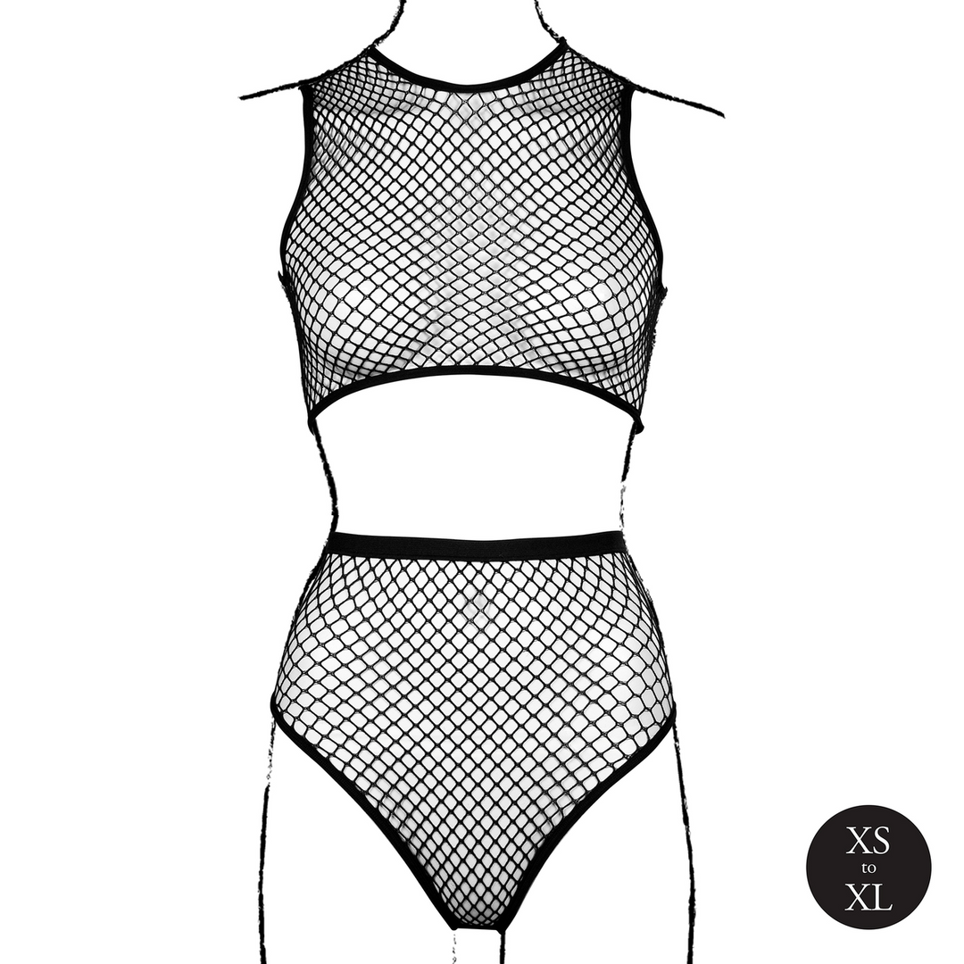 2 gab. Crop Top - Biksītes un tīkliņa struktūra - Viens izmērs - Melna