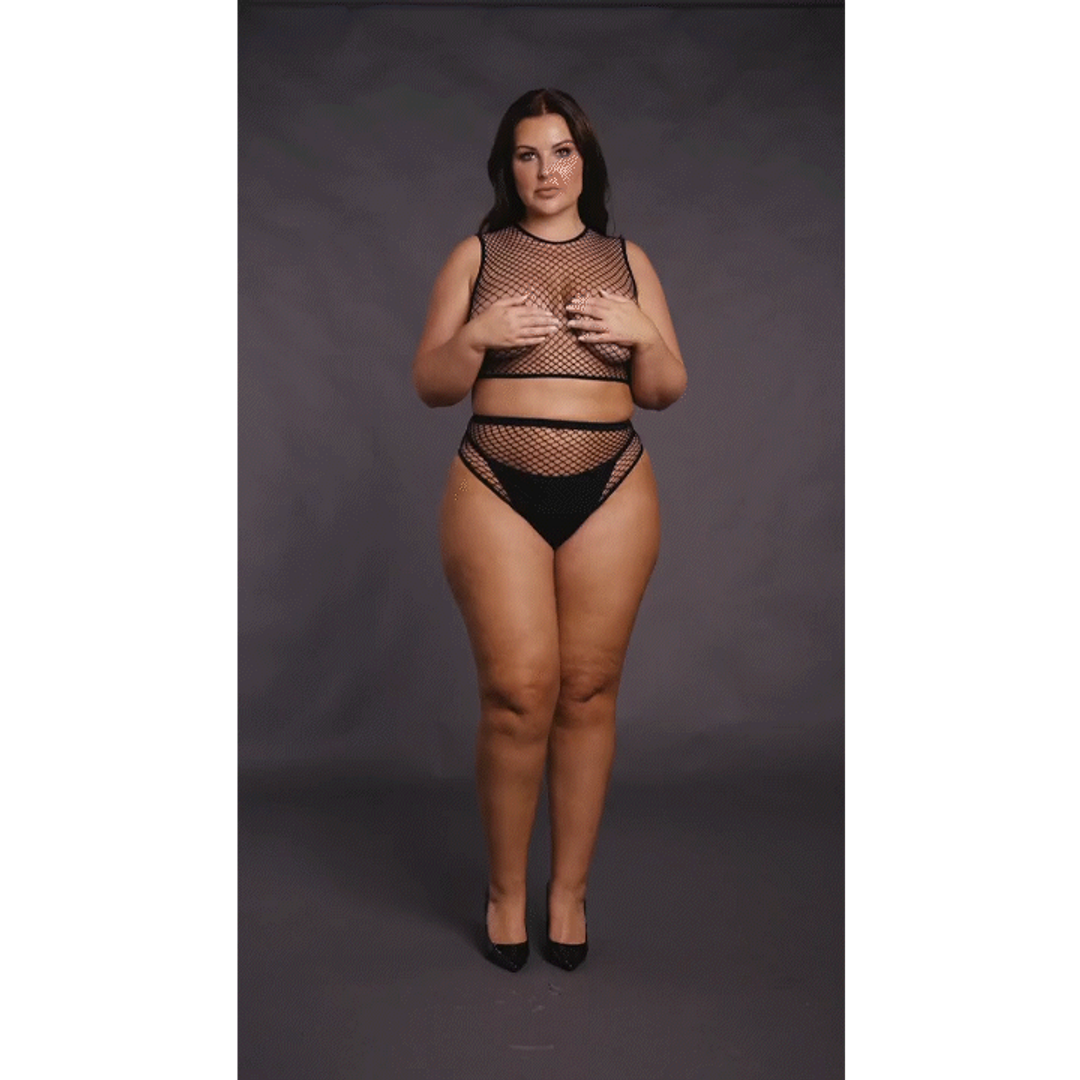 2-delige Crop Top – Pantie en Fishnet Structuur – OSX – Zwart