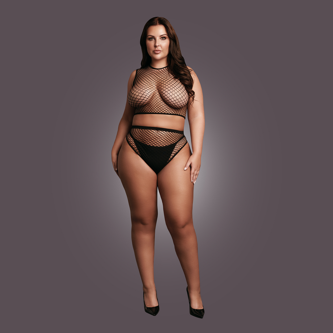 2-delige Crop Top – Pantie en Fishnet Structuur – OSX – Zwart