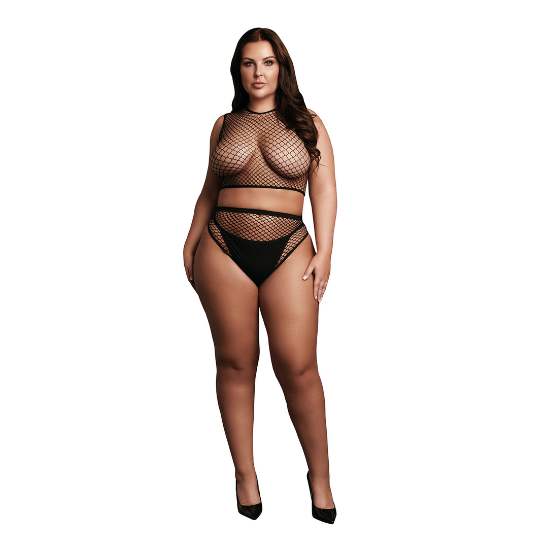 2-delige Crop Top – Pantie en Fishnet Structuur – OSX – Zwart