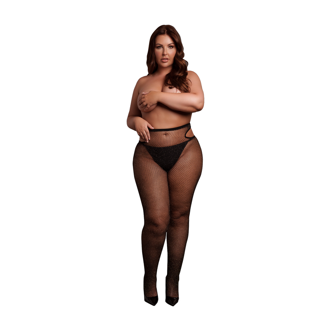 Glanzende Cut-Out Panty’s – Plus Size – Zwart/Goud Glitter