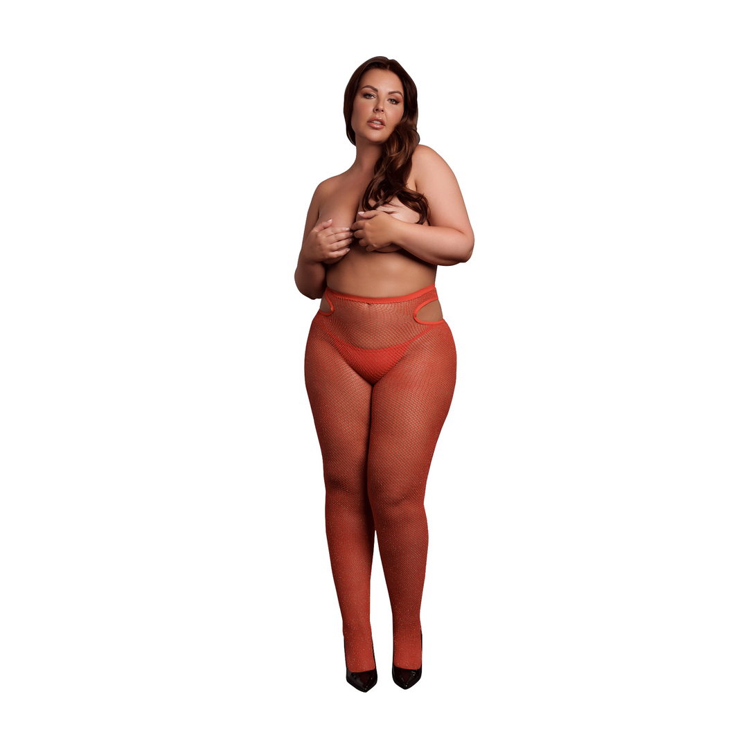 Glanzende Cut-Out Panty’s – Plus Size – Rood/Gouden Glitter
