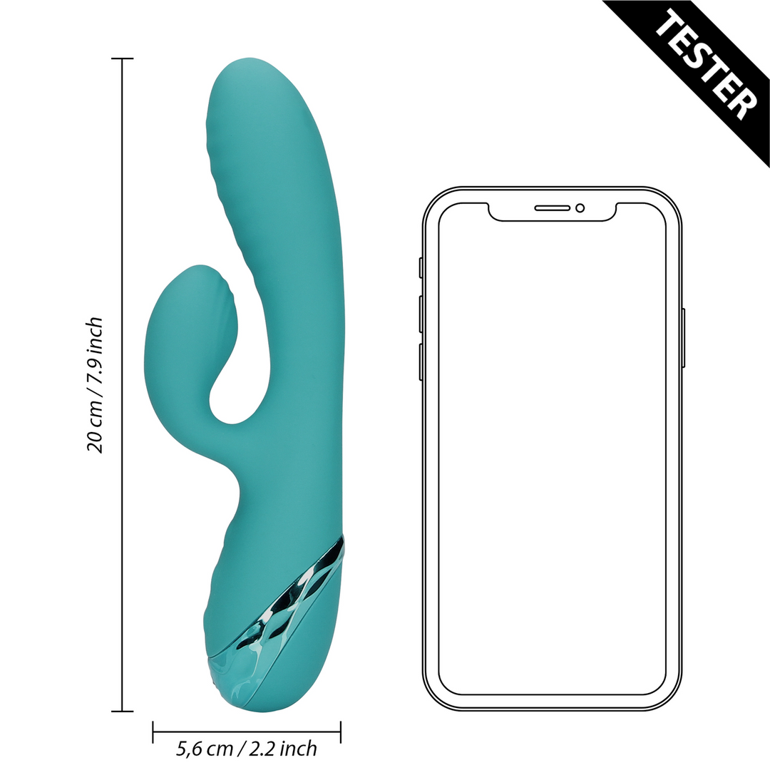 Opblaasbare Konijn Vibrator – Pauw Blauw – Tester