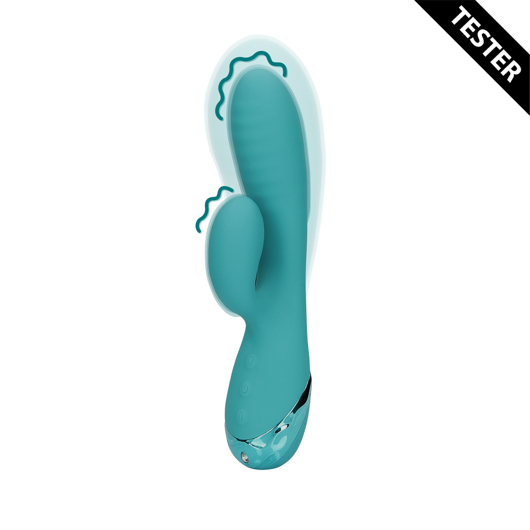 Opblaasbare Konijn Vibrator – Pauw Blauw – Tester